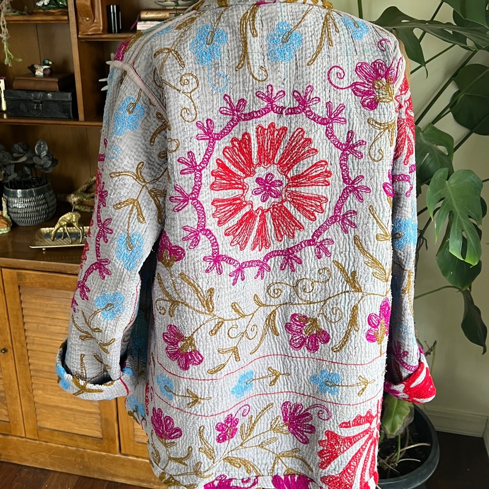 She’s1Oak Fine Kantha Suzani Embroidered Multicolor Short Jacket Kimono XS-L - Picture 16 of 16